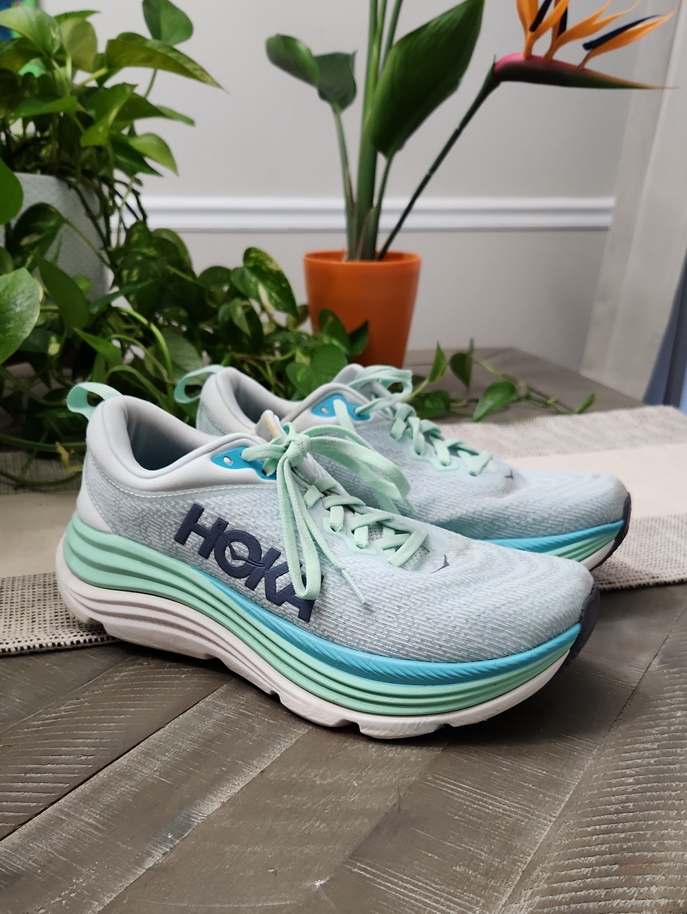 HOKA Gaviota 5 Women’s Running Shoes in beautiful Snow Melt/Cielo Blue